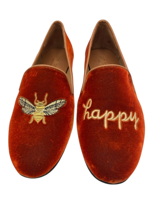 Jon Josef Shoe Size 7 Orange & Gold Velvet Leather trim Bee Round Toe Flats Orange & Gold / 7