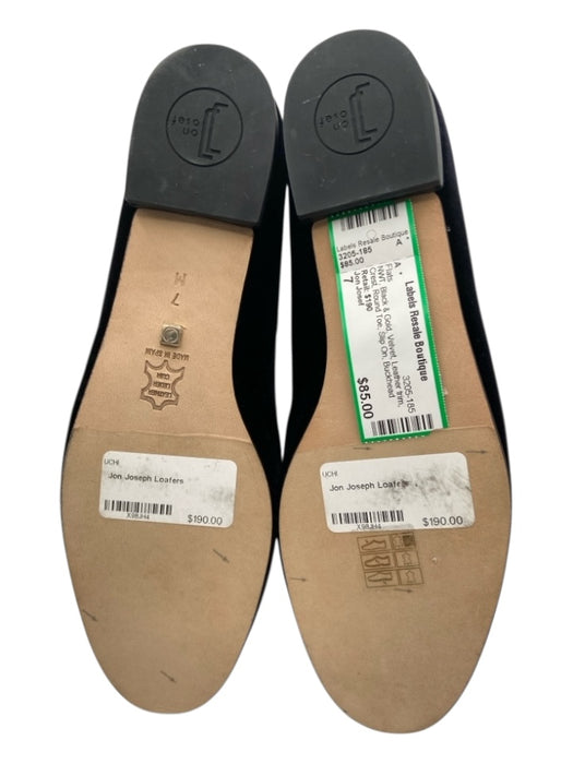 Jon Josef Shoe Size 7 Black & Gold Velvet Leather trim Crest Round Toe Flats Black & Gold / 7