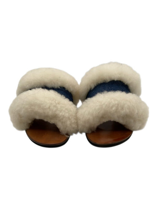 Californians Shoe Size 8 Med Wash Cotton Denim Shearling Open Front Sandals Med Wash / 8