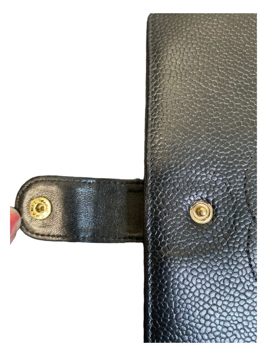 Chanel Black Leather Snap Closure Logo Card holder Gold Hardware Wallets Black
