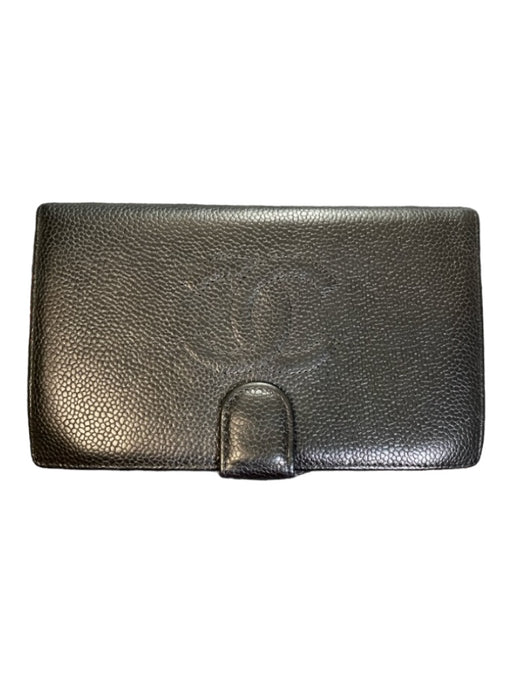 Chanel Black Leather Snap Closure Logo Card holder Gold Hardware Wallets Black