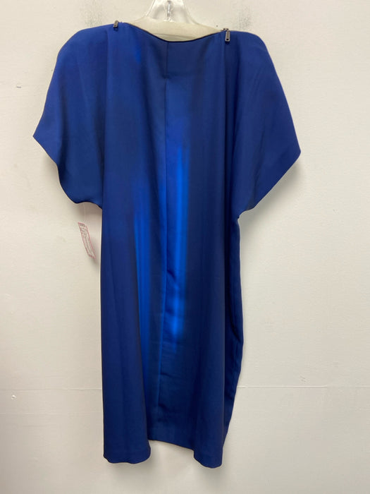 Elie Tahari Size L Blue Polyester Wide Neck Sleeveless Satin Zipper Detail Dress