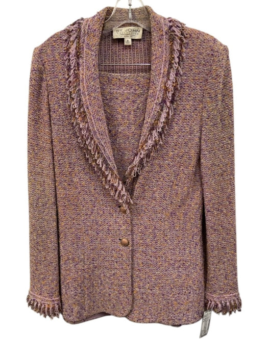 St John Size 6 / 8 purple & orange Wool Blend Tweed Elastic Waist Skirt Set purple & orange / 6 / 8