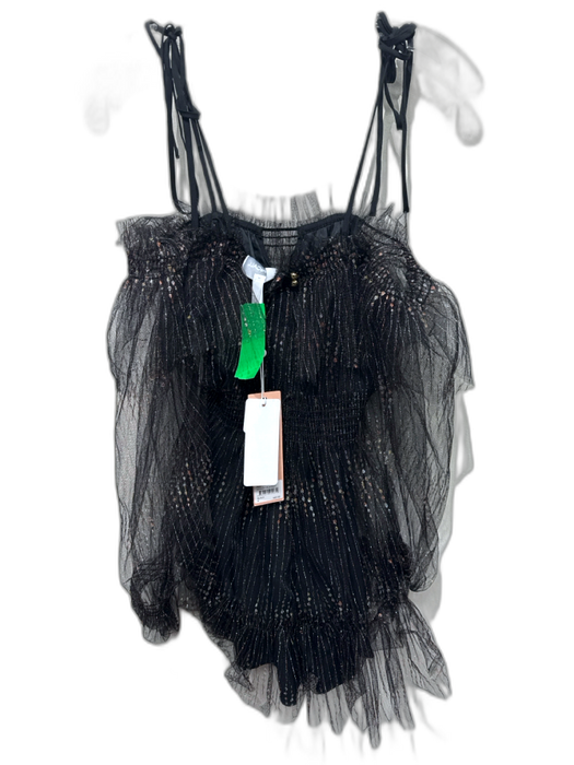 Alice McCall Size 2 Black, Silver, Gold Nylon Blend Tulle Metallic Stripe Romper Black, Silver, Gold / 2