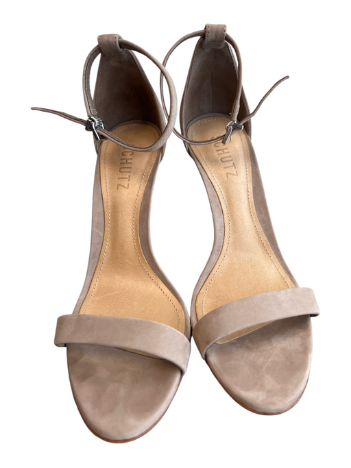 Schutz Shoe Size 7.5 Light Beige Suede open toe Ankle Buckle Stiletto Shoes Light Beige / 7.5