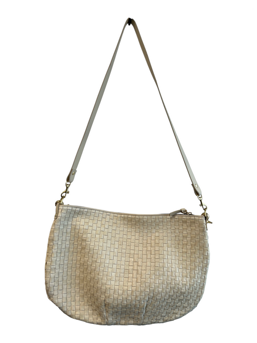 Clare V Cream Handwoven Leather Crescent Shape Gold Tone Hardware Purse Cream / Medium