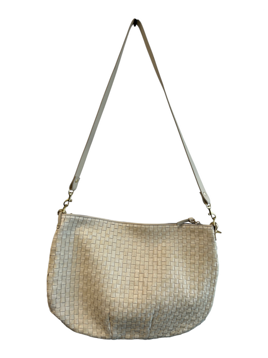 Clare V Cream Handwoven Leather Crescent Shape Gold Tone Hardware Purse Cream / Medium