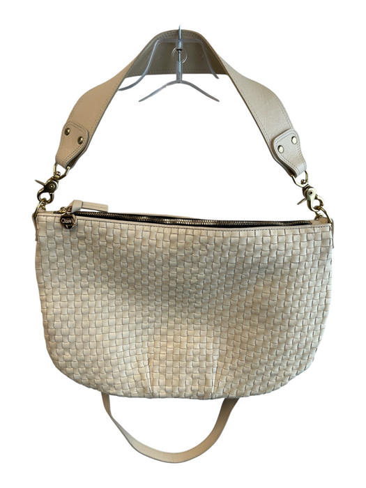 Clare V Cream Handwoven Leather Crescent Shape Gold Tone Hardware Purse Cream / Medium