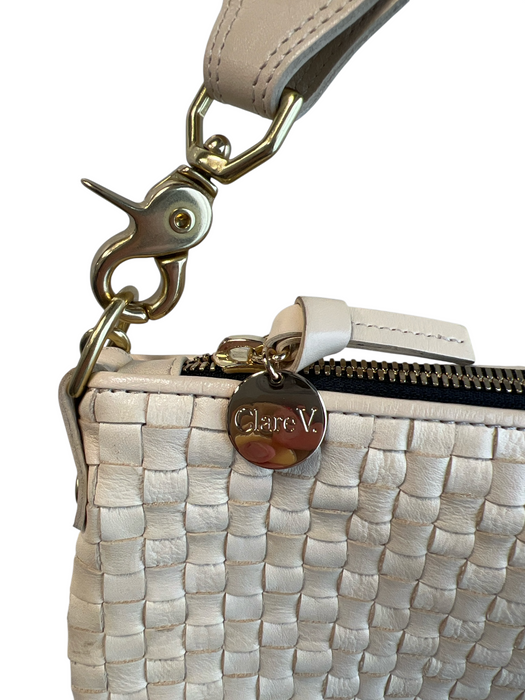 Clare V Cream Handwoven Leather Crescent Shape Gold Tone Hardware Purse Cream / Medium