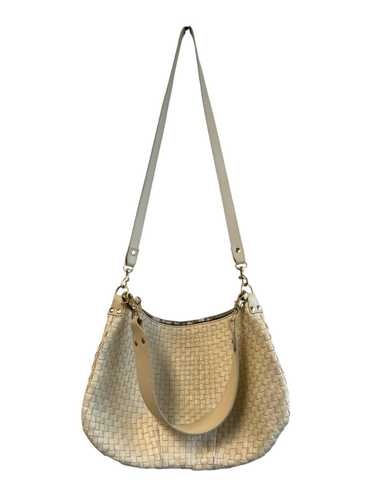 Clare V Cream Handwoven Leather Crescent Shape Gold Tone Hardware Purse Cream / Medium