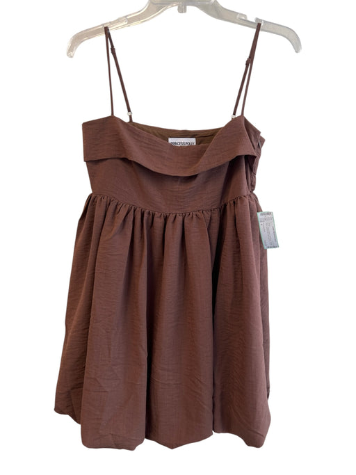 Princess Polly Size 4 Brown Rayon Blend Sleeveless Square Neck Bubble Hem Dress Brown / 4