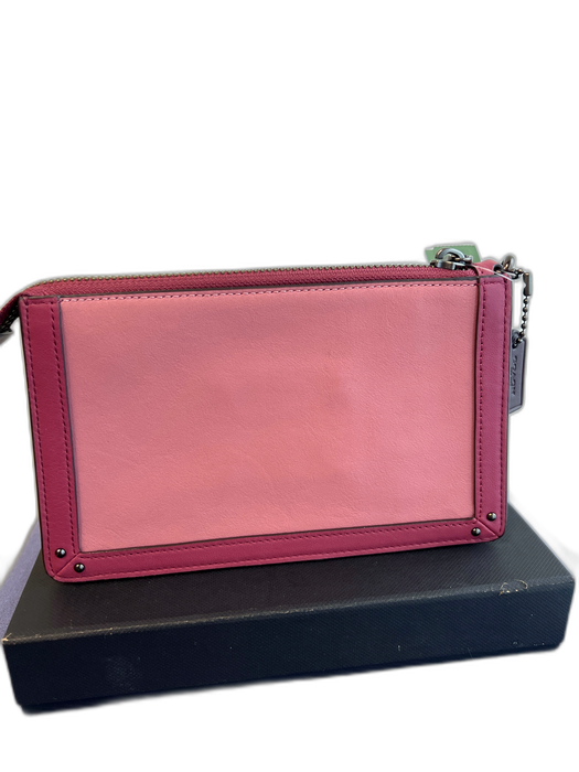 Coach Pink Leather Gunmetal Hardware Wrist Strap Zip Close Bag Pink / Mini
