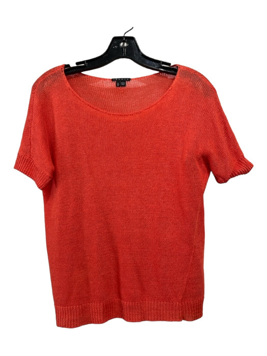 Theory Size S Orange Linen Knit Boat Neck Short Sleeve Top Orange / S
