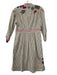 3 J Size Small Beige, Gray & Multi Cotton 3/4 Sleeve Striped Embroidered Dress Beige, Gray & Multi / Small