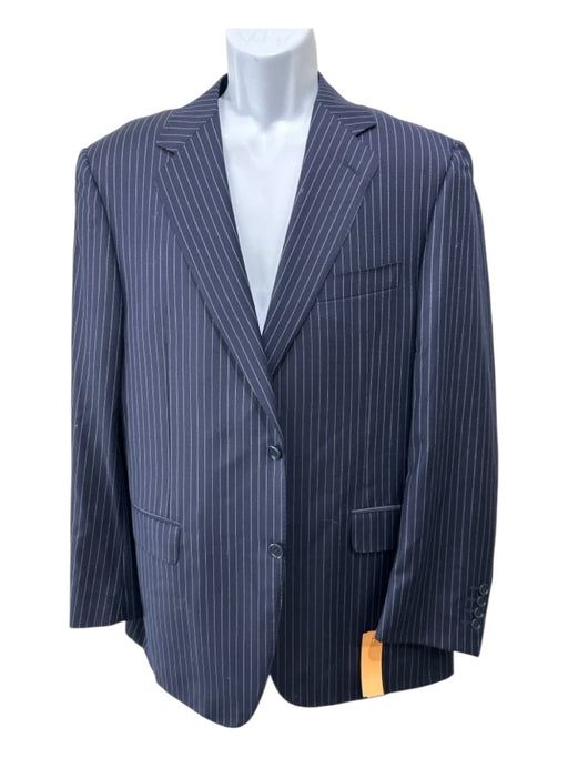 Canali Navy & White Wool Striped 2 Button Men's Suit Navy & White / 52