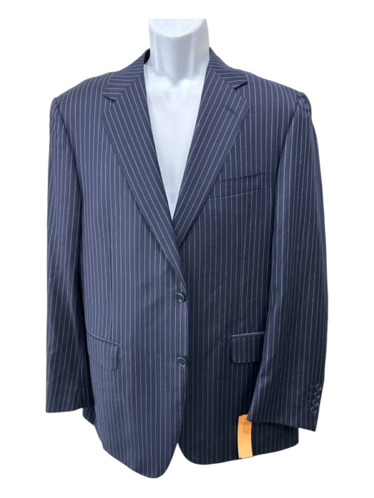 Canali Navy & White Wool Striped 2 Button Men's Suit Navy & White / 52