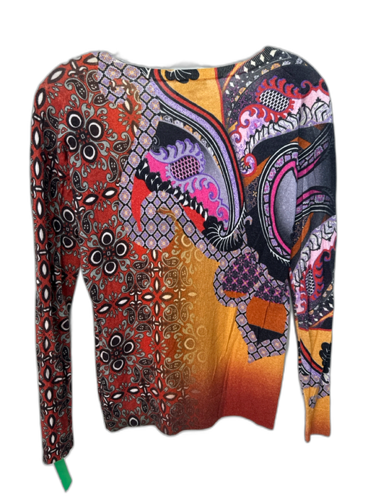 Etro Size 42 Purple, Orange & Black Silk & Cashmere Knit V Neck Geometric Top Purple, Orange & Black / 42