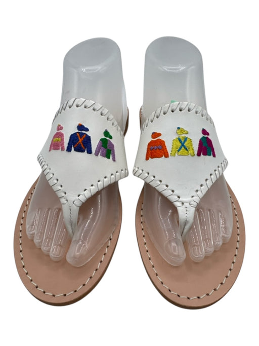 Jack Rogers Shoe Size 8.5 White & Multi Leather whipstitch trim Thong Sandals White & Multi / 8.5