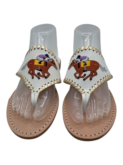 Jack Rogers Shoe Size 8.5 White & Multi Leather whipstitch trim Thong Sandals White & Multi / 8.5