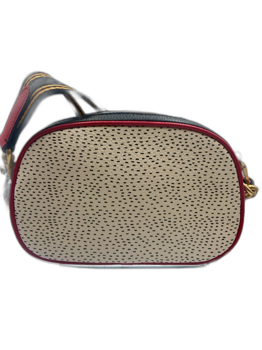 Coach Black, Red & White Leather Zip Close Crossbody Strap Goldtone Hardware Bag Black, Red & White / S