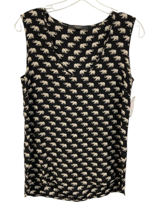 Weekend Max Mara Size 8 Black & White Silk Sleeveless Elephant Scoop Neck Top Black & White / 8