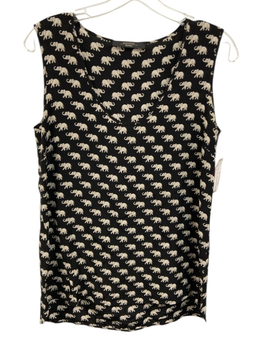Weekend Max Mara Size 8 Black & White Silk Sleeveless Elephant Scoop Neck Top Black & White / 8