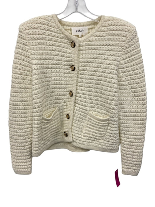 Ba&sh Size M Cream White Cotton Blend Chunky Knit Button Front Cardigan Sweater Cream White / M