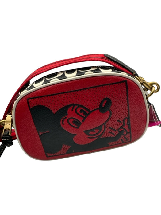 Coach x Keith Haring Red, Black & White Leather Graphic Zip Close Crossbody Bag Red, Black & White