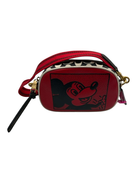Coach x Keith Haring Red, Black & White Leather Graphic Zip Close Crossbody Bag Red, Black & White