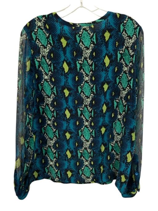 Equipment Size M Blue, Teal, & Lime Green Silk Crew Neck Snake Print Sheer Top Blue, Teal, & Lime Green / M