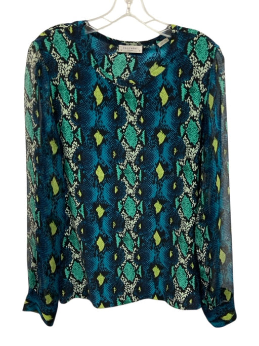Equipment Size M Blue, Teal, & Lime Green Silk Crew Neck Snake Print Sheer Top Blue, Teal, & Lime Green / M