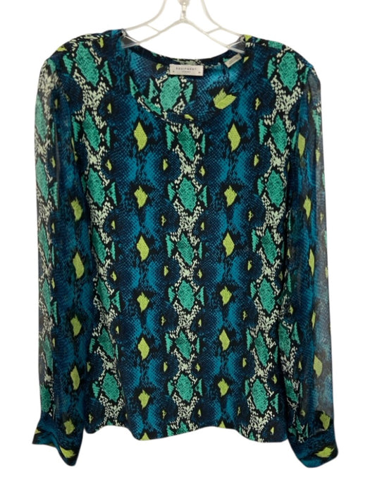 Equipment Size M Blue, Teal, & Lime Green Silk Crew Neck Snake Print Sheer Top Blue, Teal, & Lime Green / M
