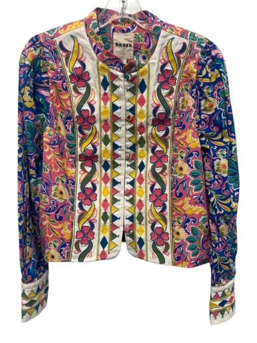Boden Size 8 Pink, Yellow & Green Cotton embroidered floral Button Close Jacket Pink, Yellow & Green / 8