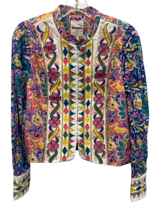 Boden Size 8 Pink, Yellow & Green Cotton embroidered floral Button Close Jacket Pink, Yellow & Green / 8