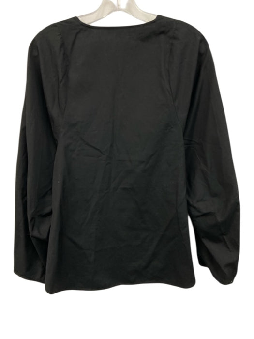 Vince Size M Black Cotton Long Balloon Sleeve V Neck Top Black / M