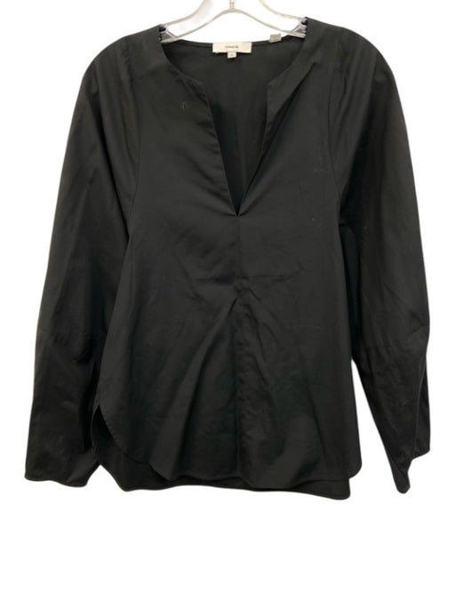 Vince Size M Black Cotton Long Balloon Sleeve V Neck Top Black / M