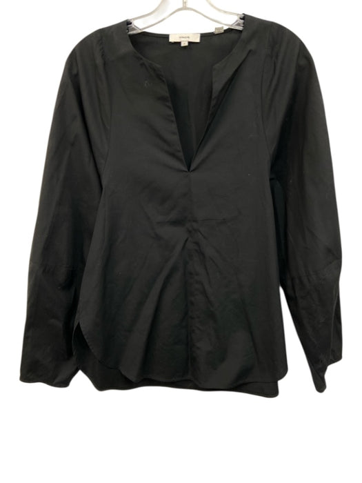 Vince Size M Black Cotton Long Balloon Sleeve V Neck Top Black / M