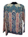 Etro Size 44 Cream White, Navy Blue & Multi Silk Paisley Long Sleeve V Neck Top Cream White, Navy Blue & Multi / 44