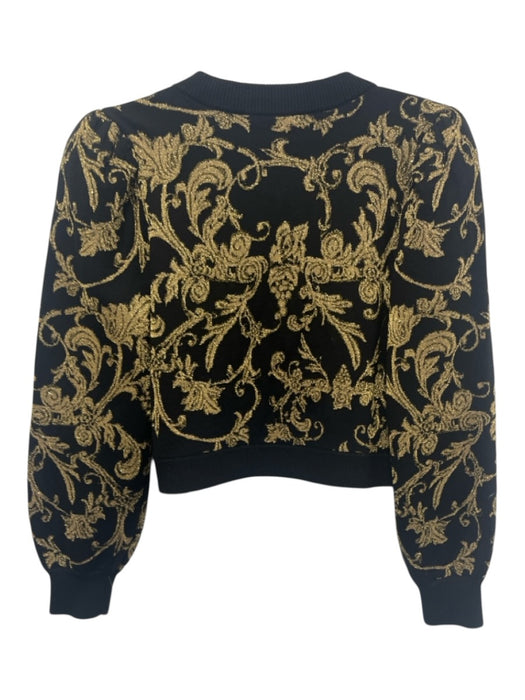 Alice + Olivia Size M Black & Gold Wool Blend Floral Gold Thread Sweater Black & Gold / M