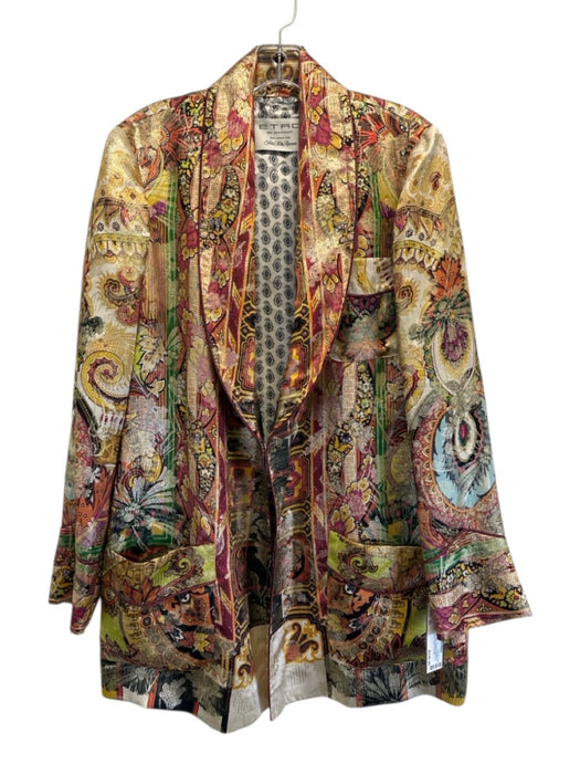 Etro Size 40 Pink, Gold & Multi Silk Floral & Abstract Gold Thread Jacket Pink, Gold & Multi / 40