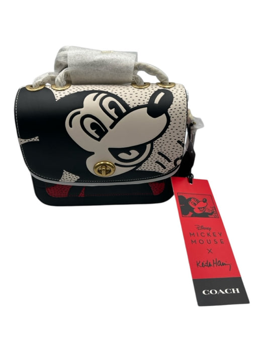 Coach Red, White, Black Leather Flap Graphic Turnlock Chain Strap Bag Red, White, Black / Small