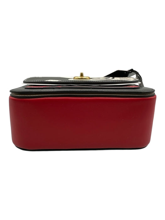 Coach Red, White, Black Leather Flap Graphic Turnlock Chain Strap Bag Red, White, Black / Small