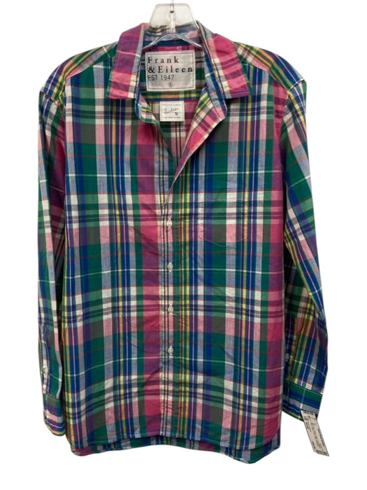 Frank & Eileen Size Small Blue, Pink, Green Cotton Long Sleeve Plaid Collar Top Blue, Pink, Green / Small
