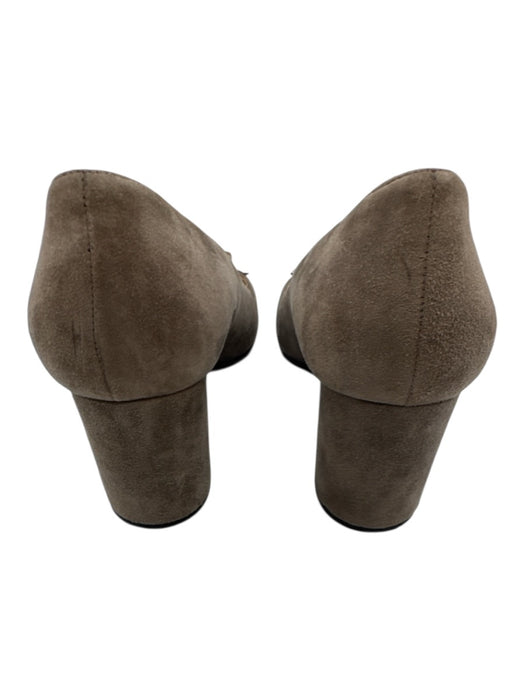 Prada Shoe Size 38.5 Taupe Gray Suede leather Square Toe Buckle Block heel Pumps Taupe Gray / 38.5