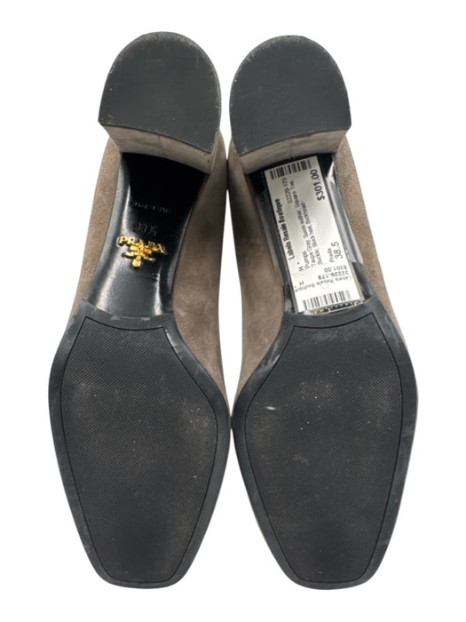 Prada Shoe Size 38.5 Taupe Gray Suede leather Square Toe Buckle Block heel Pumps Taupe Gray / 38.5