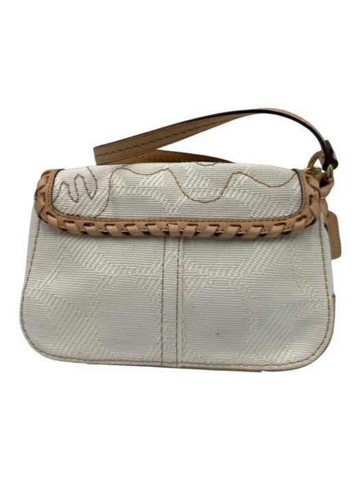 Coach Tan Brown & White Canvas & Leather whipstitch trim Floral Flap Bag Tan Brown & White / Mini