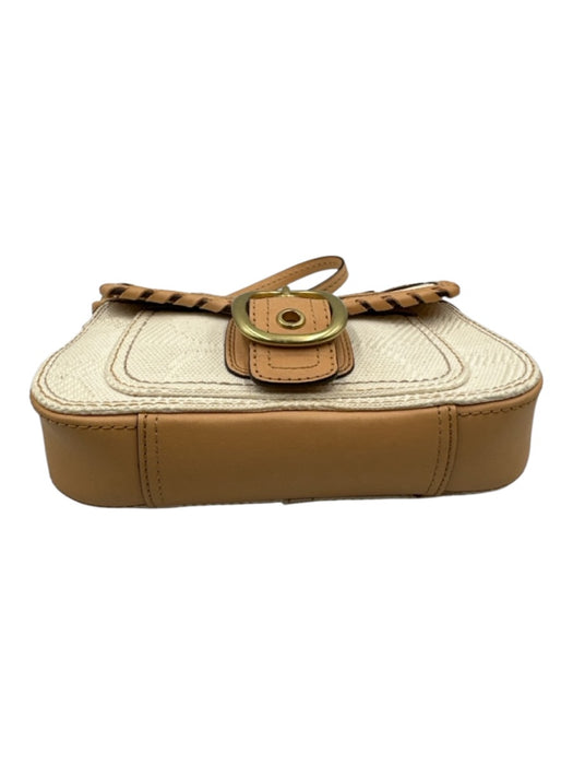 Coach Tan Brown & White Canvas & Leather whipstitch trim Floral Flap Bag Tan Brown & White / Mini