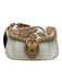 Coach Tan Brown & White Canvas & Leather whipstitch trim Floral Flap Bag Tan Brown & White / Mini