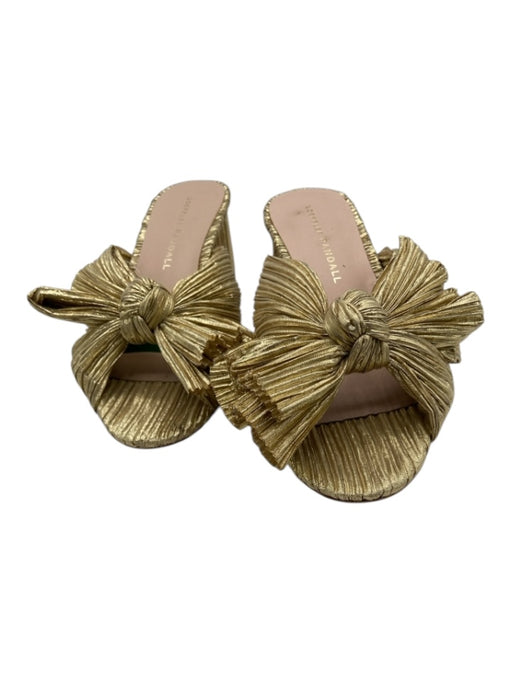Loeffler Randall Shoe Size 5 Gold Metallic Crinkle Bow Block heel Sandals Gold / 5