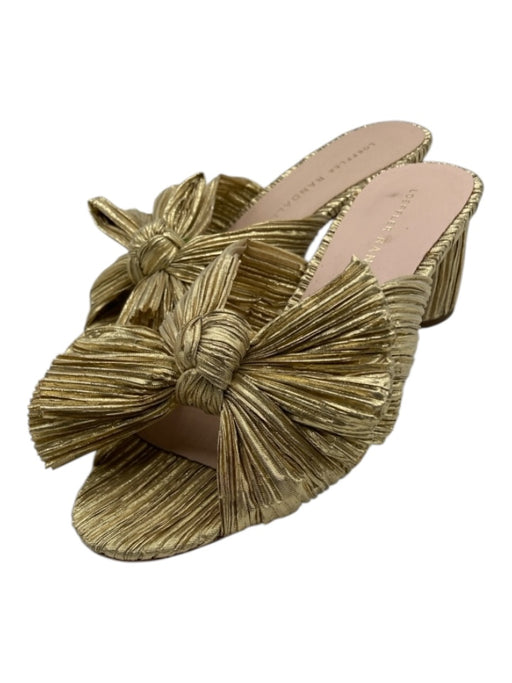 Loeffler Randall Shoe Size 5 Gold Metallic Crinkle Bow Block heel Sandals Gold / 5
